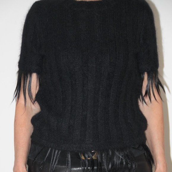 Fendi Sweaters - FENDI Black Mohair Wool Blend Sweater Goat Hair Fringe Sleeves & Hem Size IT42